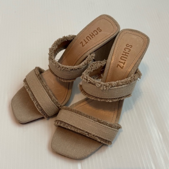 🆕 SCHUTZ Amely Beige Frayed Strap Heels NWT size 7 - Picture 6 of 16
